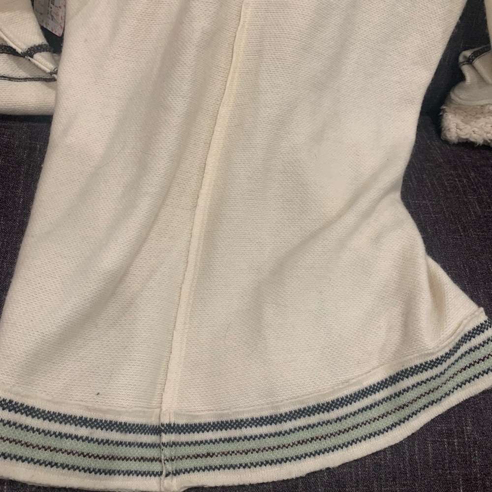 Free People Alpine Escape Ivory Comb Long Hooded Zip up Sweater Size L - Picture 10 of 11